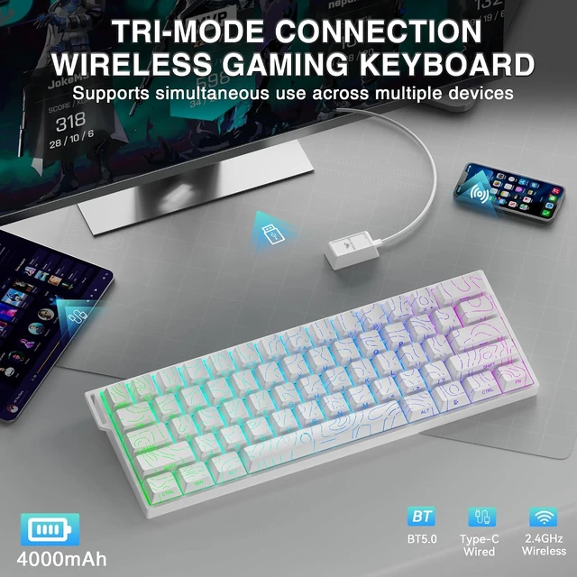 Alt view image 3 of 7 - Aula MINI60 HE MAX - 60% Mechanical Gaming Keyboard Wireless, Hall Effect Magnetic Switch+SOLAKAKA SM850 Wireless Gaming Mouse24000 DPI Adjustable, Lightweight, Ergonomic Wireless Mouse