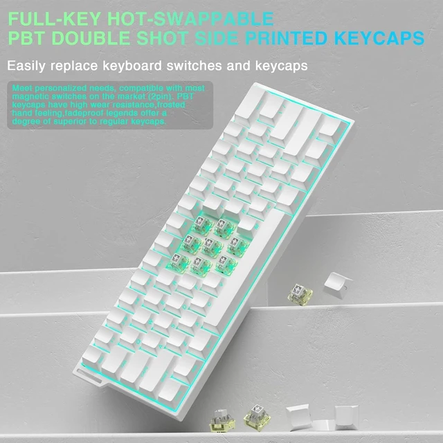 Alt view image 7 of 7 - Aula MINI60 HE PRO Wireless Gaming Keyboard 60%,Hall Effect Rapid Trigger Magnetic Keyboard,8000Hz Polling,Tri-Mode(BT5.0/2.4GHz/USB-C),RGB Hot Swappable Compact Mechanical Keyboard for Gamer(White)