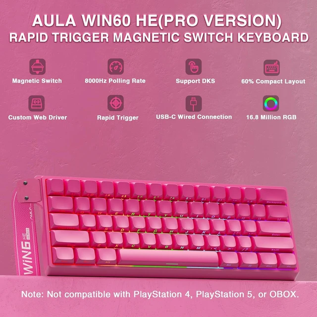 Alt view image 2 of 7 - Aula WIN60 HE Pro- 60% Mechanical Gaming Keyboard Wired, Hall Effect Magnetic Switch Keyboard+SM802 Wireless Gaming Mouse,24,000 DPI Max,Lightweight Computer Mouse for Laptop/PC