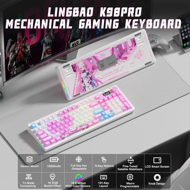 Alt view image 2 of 7 - LINGBAO K98 PRO Anime Mechanical Wireless Gaming Keyboard +SM850 Mouse Set