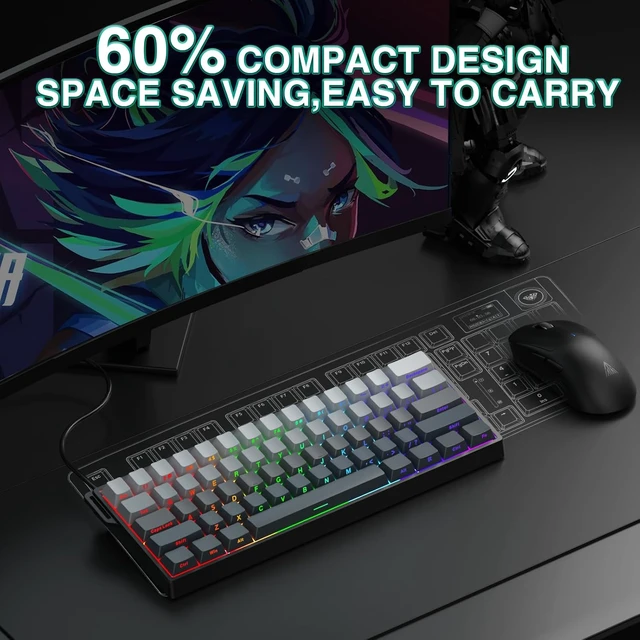Alt view image 3 of 7 - Aula WIN60 HE - 60% Mechanical Gaming Keyboard Wired, Hall Effect Magnetic Switch Keyboard+SOLAKAKA SM850 Wireless Gaming Mouse24000 DPI Adjustable, Lightweight, Ergonomic Wireless Mouse