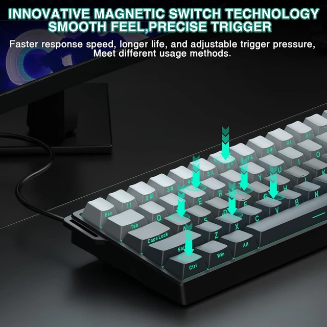 Alt view image 4 of 7 - Aula WIN60 HE - 60% Mechanical Gaming Keyboard Wired, Hall Effect Magnetic Switch Keyboard+SOLAKAKA SM850 Wireless Gaming Mouse24000 DPI Adjustable, Lightweight, Ergonomic Wireless Mouse