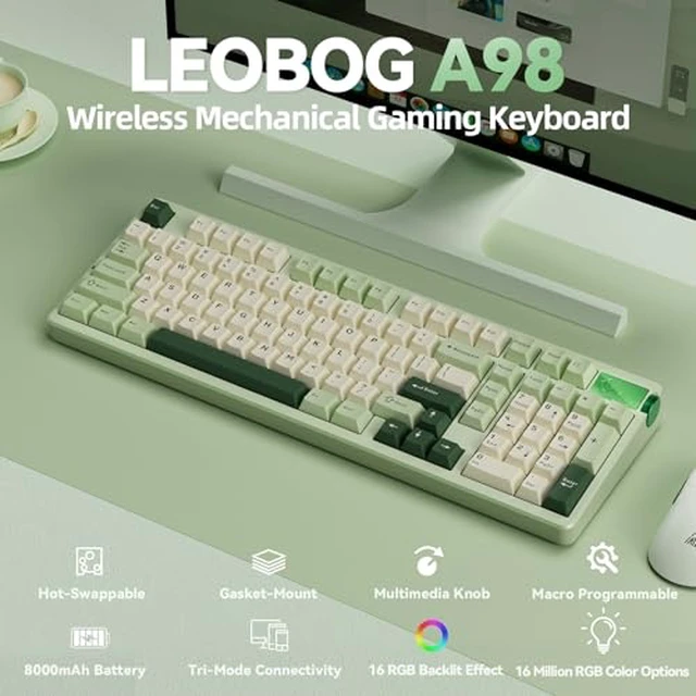 Alt view image 2 of 7 - LEOBOG A98 Wireless Mechanical Keyboard and Mouse Combo,RGB Backlit Rechargeable 8000mAh Battery, Creamy Keyboard with Number Pad+ SM802 Wireless Gaming Mouse,24,000 DPI Max,Lightweight Computer Mouse