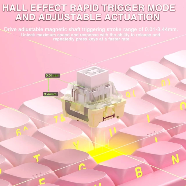 Alt view image 7 of 7 - Aula MINI60 HE PRO Wireless Gaming Keyboard 60%,Hall Effect Rapid Trigger Magnetic Keyboard,8000Hz Polling,Tri-Mode(BT5.0/2.4GHz/USB-C),RGB Hot Swappable Compact Pink Mechanical Keyboard for Gamer