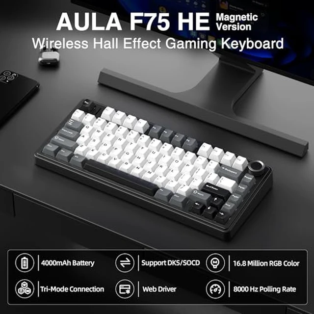 Alt view image 2 of 7 - Aula F75 HE Wireless Hall Effect Magnetic Switch Gaming Keyboard +SOLAKAKA SM850 - Wireless Gaming Mouse