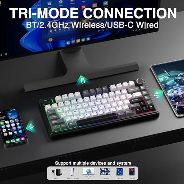 Alt view image 3 of 7 - Aula F75 HE Wireless Hall Effect Magnetic Switch Gaming Keyboard +SOLAKAKA SM850 - Wireless Gaming Mouse