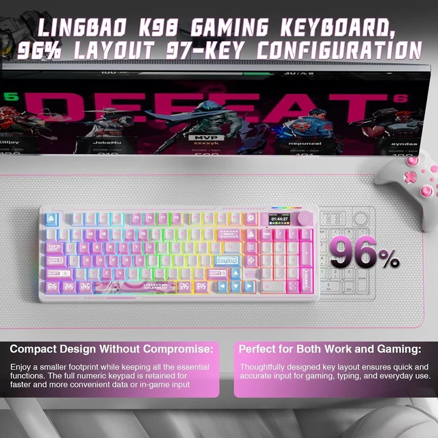 Alt view image 5 of 7 - LINGBAO K98 PRO Anime Mechanical Wireless Gaming Keyboard +SM850 Mouse Set