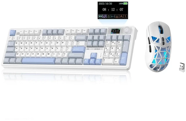 Main image of LINGBAO K108 Pro And Mouse Combo, Tri-Mode 2.4GHz/BT/Wired USB Rechargeable Creamy Keyboard with Number Pad+ SM802 Wireless Gaming Mouse,24,000 DPI Max68g Lightweight Computer Mouse for Laptop