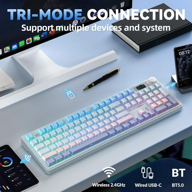 Alt view image 4 of 7 - LINGBAO K108 Pro Wireless Mechanical Creamy Keyboard with Number Pad & Knob