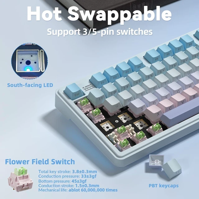 Alt view image 6 of 7 - LINGBAO K108 Pro Wireless Mechanical Creamy Keyboard with Number Pad & Knob