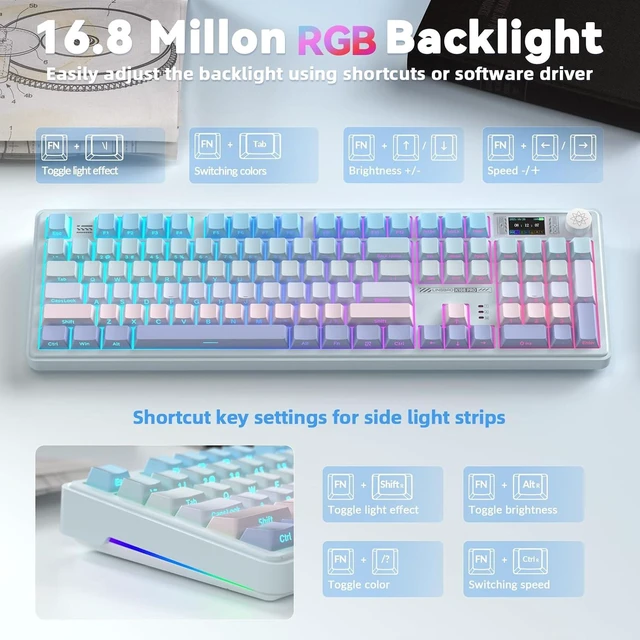 Alt view image 7 of 7 - LINGBAO K108 Pro Wireless Mechanical Creamy Keyboard with Number Pad & Knob