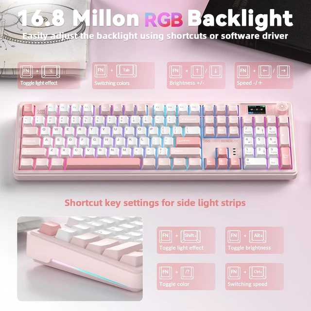 Alt view image 6 of 7 - LINGBAO K108 Pro Wireless Mechanical Pink Creamy Keyboard with Number Pad