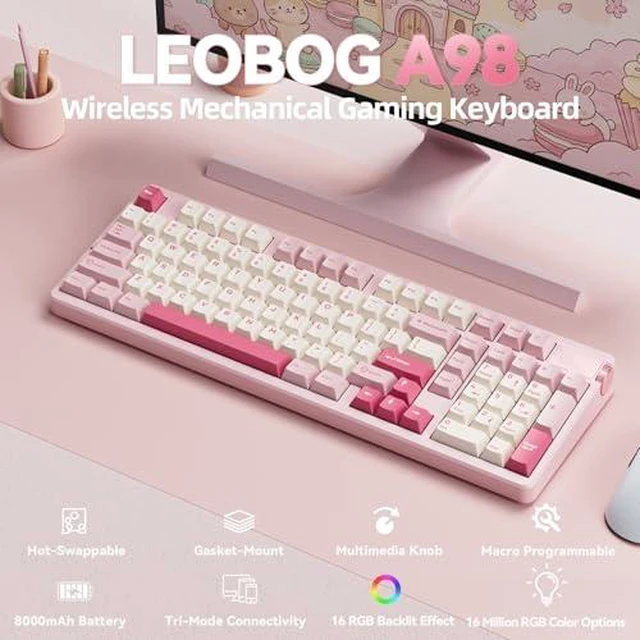 Alt view image 2 of 7 - LEOBOG A98 Wireless Mechanical Keyboard, Tri-Mode BT5.0/2.4GHz/USB-C, Creamy Keyboard with Number Pad +SOLAKAKA SM850 - Wireless Gaming Mouse - Programmable Buttons,24000 DPI Adjustable, Lightweight,