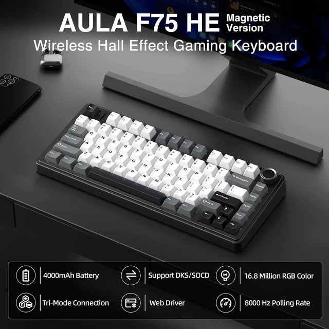Alt view image 2 of 7 - Aula F75 HE Wireless Hall Effect Magnetic Switch Gaming Keyboard +SOLAKAKA SM850 - Wireless Gaming Mouse