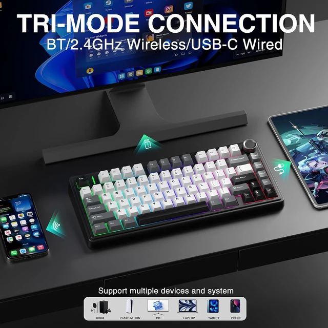 Alt view image 3 of 7 - Aula F75 HE Wireless Hall Effect Magnetic Switch Gaming Keyboard +SOLAKAKA SM850 - Wireless Gaming Mouse