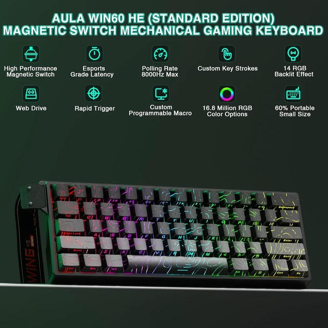 Alt view image 2 of 7 - Aula WIN60 HE - 60% Mechanical Gaming Keyboard Wired, Hall Effect Magnetic Switch Keyboard+SOLAKAKA SM850 Wireless Gaming Mouse24000 DPI Adjustable, Lightweight, Ergonomic Wireless Mouse
