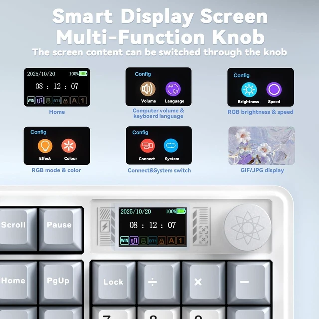 Alt view image 4 of 7 - LINGBAO K108 Pro Wireless Mechanical Creamy Keyboard with Number Pad & Knob