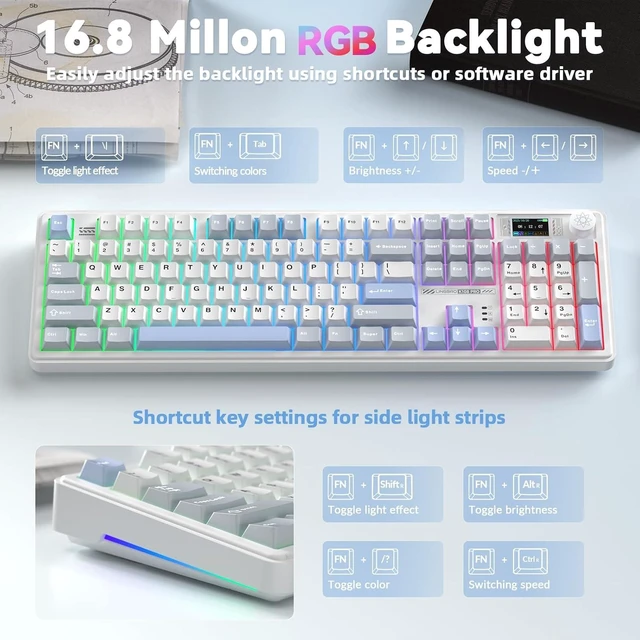 Alt view image 6 of 7 - LINGBAO K108 Pro Wireless Mechanical Creamy Keyboard with Number Pad & Knob