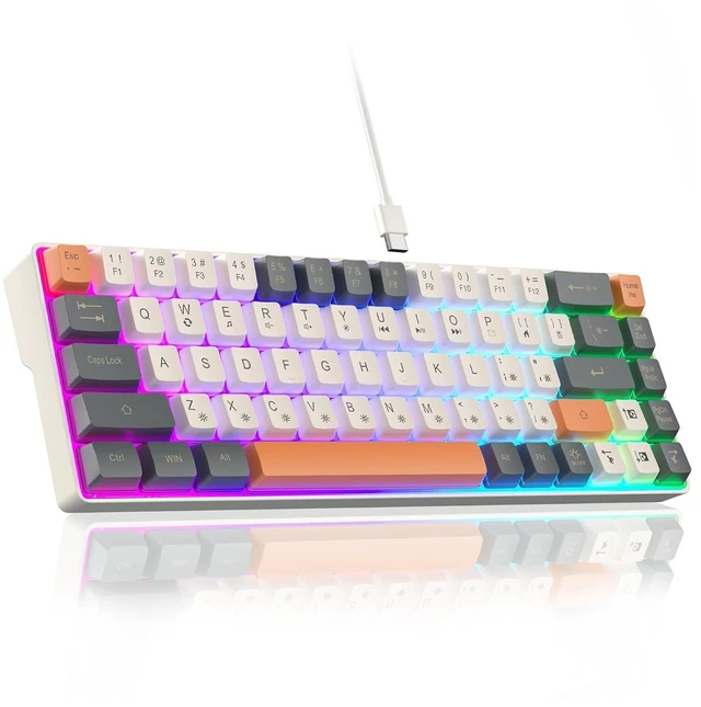 Main image of 60 Percent Keyboard RGB Backlit Gaming Keyboard USB-C Wired 68 Keys