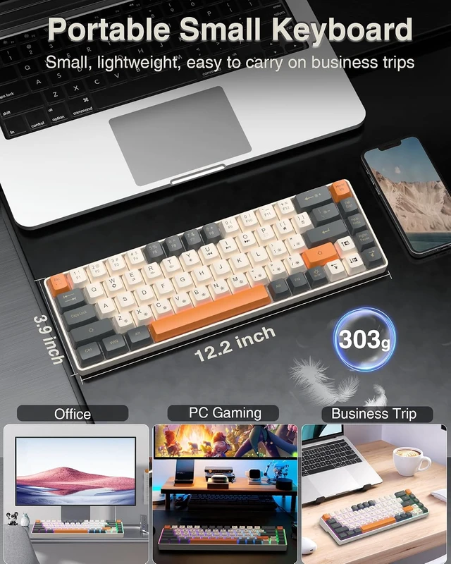 Alt view image 5 of 7 - 60 Percent Keyboard RGB Backlit Gaming Keyboard USB-C Wired 68 Keys