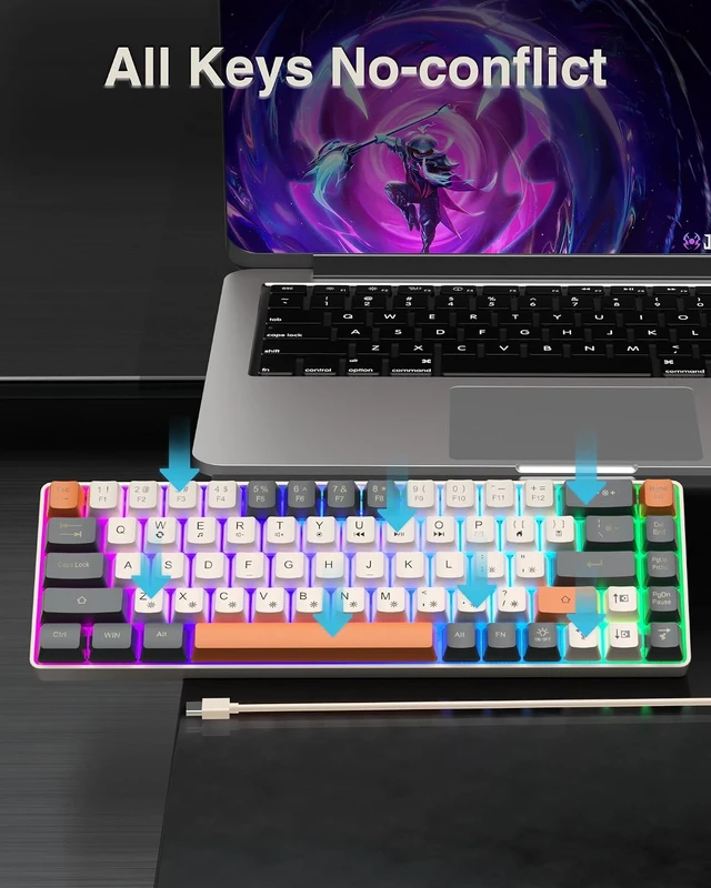 Alt view image 6 of 7 - 60 Percent Keyboard RGB Backlit Gaming Keyboard USB-C Wired 68 Keys