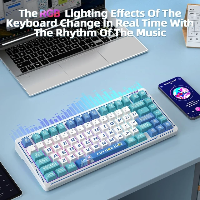 Alt view image 6 of 7 - LINGBAO K75 Wireless Mechanical Keyboard,75% Anime Gaming Keyboard,Tri-Mode 2.4GHz/BT/Wired Rechargeable Keyboard+ SM802 Wireless Gaming Mouse,24,000 DPI Max,Lightweight Computer Mouse for Laptop/PC