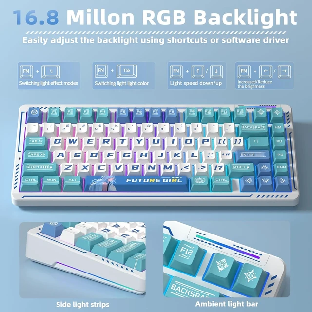 Alt view image 5 of 7 - LINGBAO K75 Wireless Mechanical Keyboard,75% Anime Gaming Keyboard,Tri-Mode 2.4GHz/BT/Wired Rechargeable Keyboard+ SM802 Wireless Gaming Mouse,24,000 DPI Max,Lightweight Computer Mouse for Laptop/PC