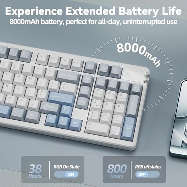 Alt view image 4 of 7 - LEOBOG A98 Wireless Mechanical Keyboard and Mouse Combo,RGB Backlit Rechargeable 8000mAh Battery, Creamy Keyboard with Number Pad+ SM802 Wireless Gaming Mouse,24,000 DPI Max,Lightweight Computer Mouse