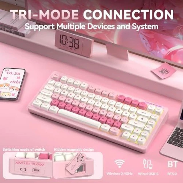 Alt view image 3 of 7 - LINGBAO K75 Wireless Mechanical 75% Anime Gaming Keyboard+SM850 - Wireless Gaming Mouse