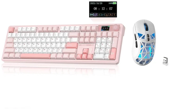 Main image of LINGBAO K108 Pro And Mouse Combo, Tri-Mode 2.4GHz/BT/Wired USB Rechargeable Creamy Keyboard with Number Pad+ SM802 Wireless Gaming Mouse,24,000 DPI Max68g Lightweight Computer Mouse for Laptop