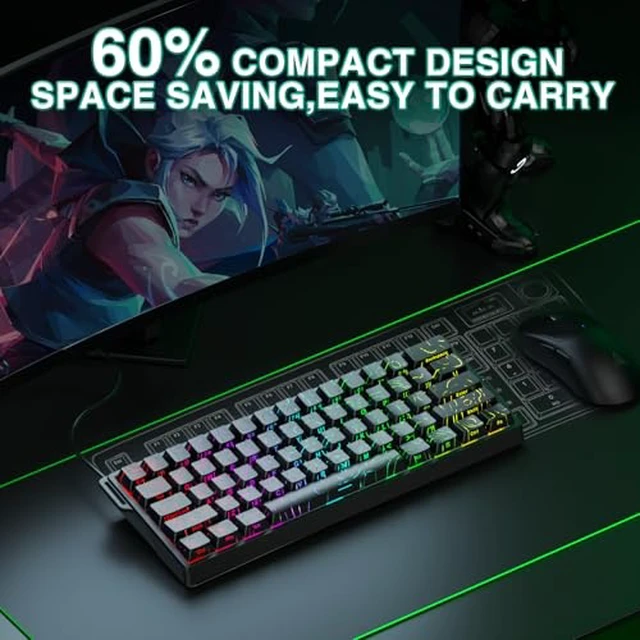 Alt view image 3 of 7 - Aula WIN60 HE - 60% Mechanical Gaming Keyboard Wired, Hall Effect Magnetic Switch Keyboard+SM802 Wireless Gaming Mouse,24,000 DPI Max,Lightweight Computer Mouse for Laptop/PC