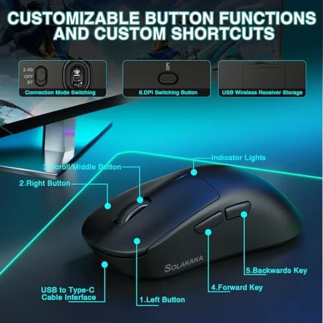 Alt view image 7 of 7 - LINGBAO K108 Pro and Mouse Combo, Tri-Mode 2.4GHz/BT/Wired USB Rechargeable Creamy Keyboard with Number Pad+ SM850 Wireless Gaming Mouse Programmable Buttons,24000 DPI Adjustable for PC/Mac