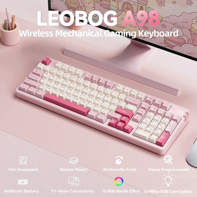 Alt view image 2 of 7 - LEOBOG A98 Wireless Mechanical Keyboard, Tri-Mode BT5.0/2.4GHz/USB-C, Creamy Keyboard with Number Pad +SOLAKAKA SM850 Gaming Mouse Wireless, 24000 DPI, 55g Lightweight Mouse Gaming, 6 Programmable But
