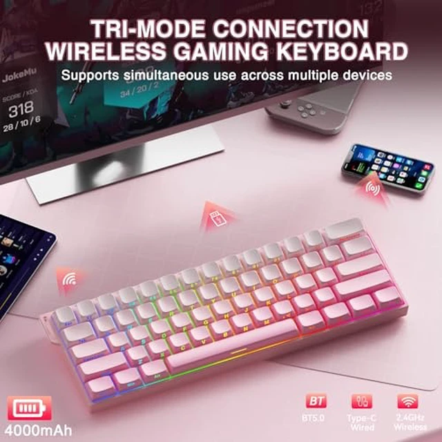 Alt view image 3 of 7 - Aula MINI60 HE PRO - 60% Mechanical Gaming Keyboard Wireless, Hall Effect Magnetic Switch(Pink)+SOLAKAKA SM850 Wireless Gaming Mouse24000 DPI Adjustable, Lightweight, Ergonomic Wireless Mouse