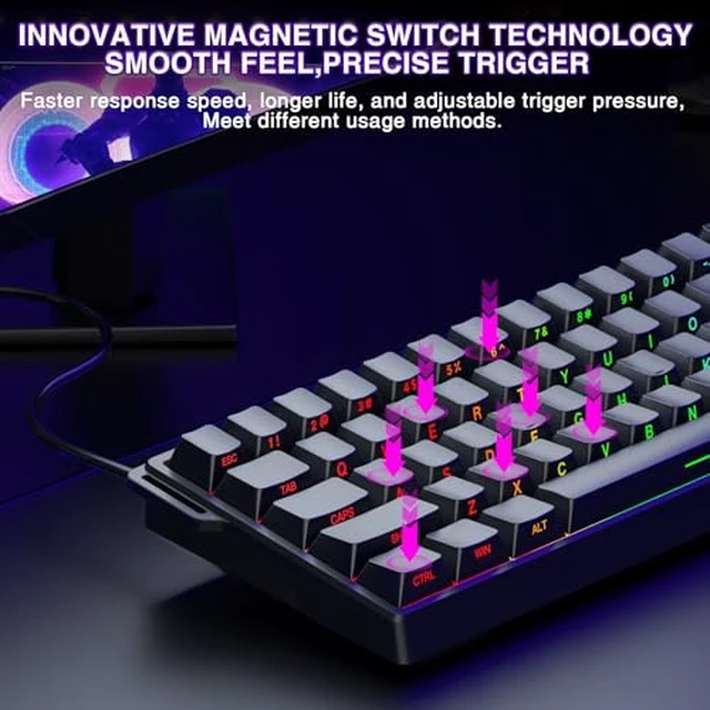 Alt view image 4 of 7 - Aula WIN60 HE - 60% Mechanical Gaming Keyboard Wired, Hall Effect Magnetic Switch Keyboard+SM802 Wireless Gaming Mouse,24,000 DPI Max,Lightweight Computer Mouse for Laptop/PC