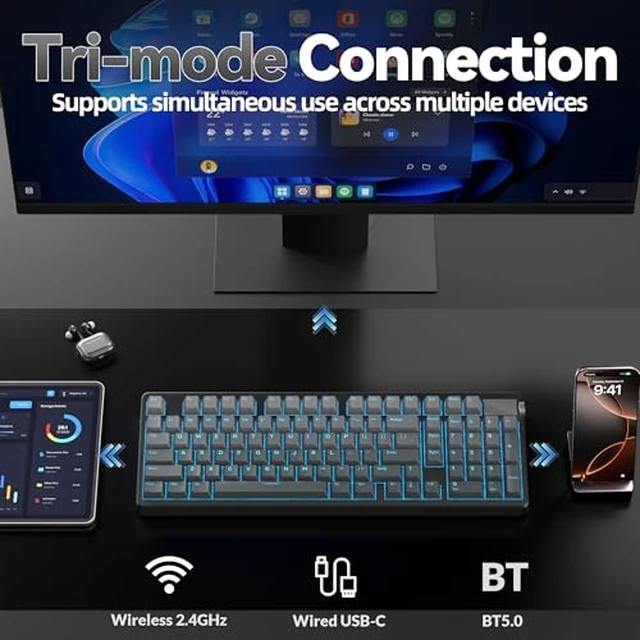 Alt view image 3 of 7 - LEOBOG A98 Wireless Mechanical Keyboard and Mouse Combo, RGB Backlit Rechargeable 8000mAh Battery, Creamy Keyboard with Number Pad+ 2400DPI Mice, Programmable Keyboard Mouse with Software for PC Gamer