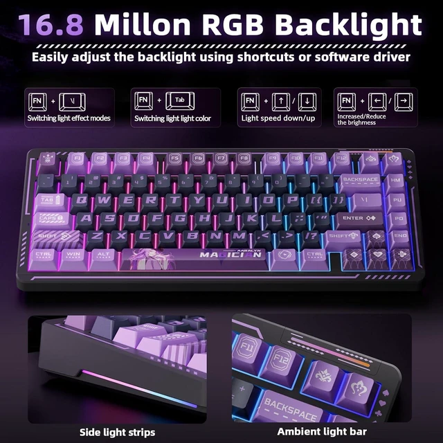 Alt view image 5 of 7 - LINGBAO K75 Wireless Mechanical 75% Anime Gaming Keyboard+SM850 - Wireless Gaming Mouse