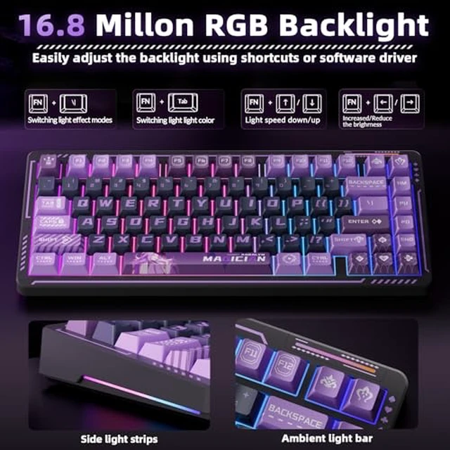Alt view image 5 of 7 - LINGBAO K75 Wireless Mechanical Keyboard,75% Anime Gaming Keyboard,Tri-Mode 2.4GHz/BT/Wired Rechargeable Keyboard+ SM802 Wireless Gaming Mouse,24,000 DPI Max,Lightweight Computer Mouse for Laptop/PC