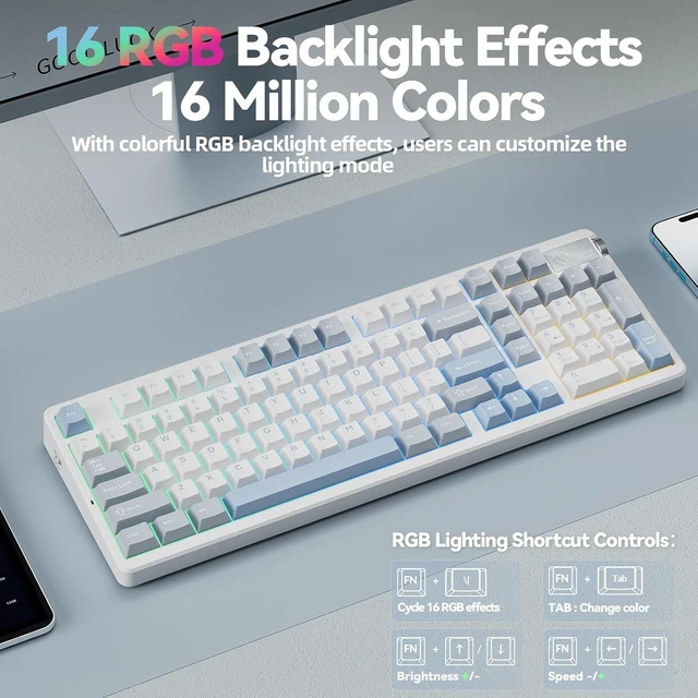 Alt view image 5 of 7 - LEOBOG A98 Wireless Mechanical Keyboard and Mouse Combo,RGB Backlit Rechargeable 8000mAh Battery, Creamy Keyboard with Number Pad+ SM802 Wireless Gaming Mouse,24,000 DPI Max,Lightweight Computer Mouse
