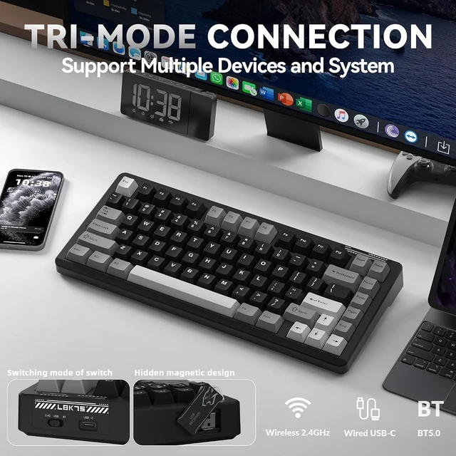 Alt view image 3 of 7 - LINGBAO K75 Wireless Mechanical Gaming Keyboard 75%, 10000mAh Battery