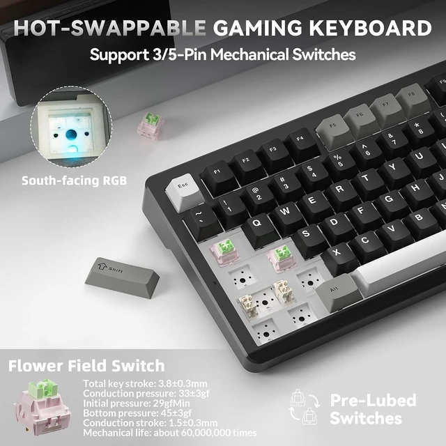 Alt view image 6 of 7 - LINGBAO K75 Wireless Mechanical Gaming Keyboard 75%, 10000mAh Battery