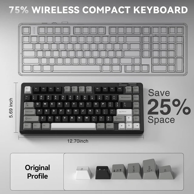 Alt view image 7 of 7 - LINGBAO K75 Wireless Mechanical Gaming Keyboard 75%, 10000mAh Battery