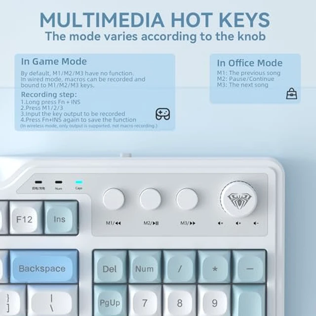 Alt view image 5 of 7 - Aula F3099 Wireless Keyboard with Media Knob RGB Backlit Gaming Keyboard + SOLAKAKA SM850 - Wireless Gaming Mouse - Programmable Buttons,24000 DPI AdjustablePC Gaming & Office Mice for Win/Mac/Linux