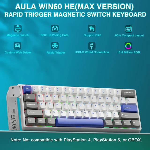 Alt view image 2 of 7 - Aula WIN60 HE MAX- 60% Mechanical Gaming Keyboard Wired, Hall Effect Magnetic Switch Keyboard+SM802 Wireless Gaming Mouse,24,000 DPI Max,Lightweight Computer Mouse for Laptop/PC
