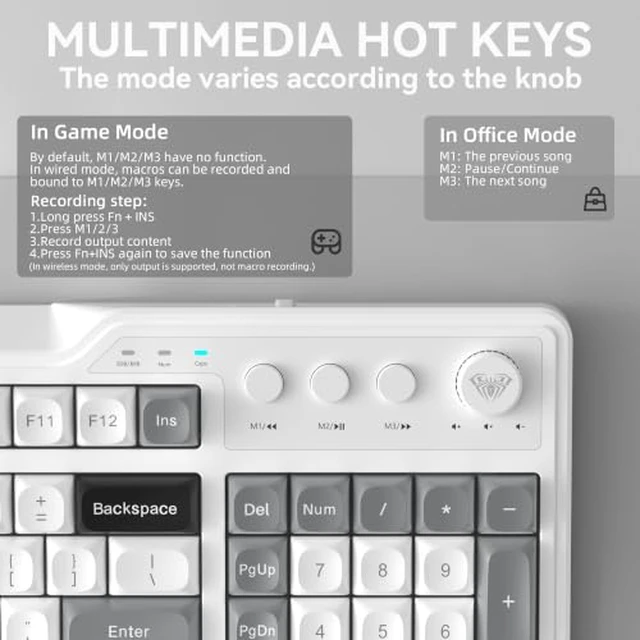 Alt view image 4 of 7 - Aula F3099 Wireless Keyboard with Media Knob RGB Backlit Gaming Keyboard +SOLAKAKA SM802 Wireless Gaming Mouse