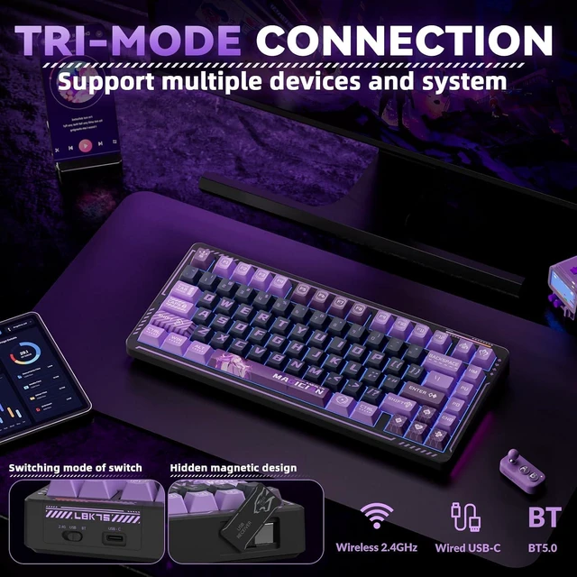 Alt view image 3 of 7 - LINGBAO K75 Wireless Mechanical Gaming Keyboard 75%, 10000mAh Battery