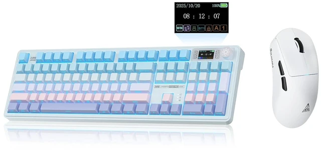 Main image of LINGBAO K108 Pro and Mouse Combo, Tri-Mode 2.4GHz/BT/Wired USB Rechargeable Creamy Keyboard with Number Pad+ SM850 Wireless Gaming Mouse Programmable Buttons,24000 DPI Adjustable for PC/Mac