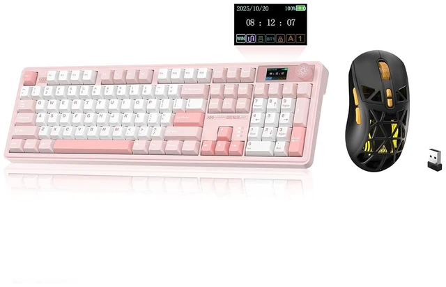 Main image of LINGBAO K108 Pro And Mouse Combo, Tri-Mode 2.4GHz/BT/Wired USB Rechargeable Creamy Keyboard with Number Pad+ SM802 Wireless Gaming Mouse,24,000 DPI Max68g Lightweight Computer Mouse for Laptop