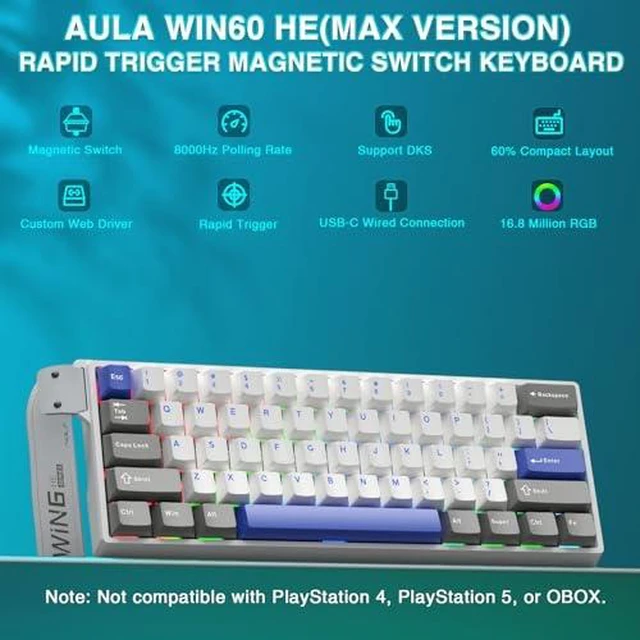 Alt view image 2 of 7 - Aula WIN60 HE MAX- 60% Mechanical Gaming Keyboard Wired, Hall Effect Magnetic Switch Keyboard+SOLAKAKA SM850 Wireless Gaming Mouse24000 DPI Adjustable, Lightweight, Ergonomic Wireless Mouse