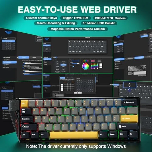 Alt view image 4 of 7 - Aula WIN60 HE MAX- 60% Mechanical Gaming Keyboard Wired, Hall Effect Magnetic Switch Keyboard+SOLAKAKA SM850 Wireless Gaming Mouse24000 DPI Adjustable, Lightweight, Ergonomic Wireless Mouse